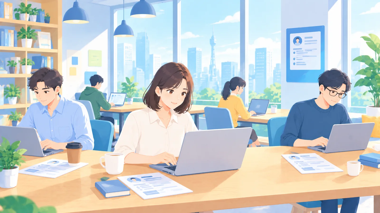 レジュメ作成に取り組む求職者たちの様子