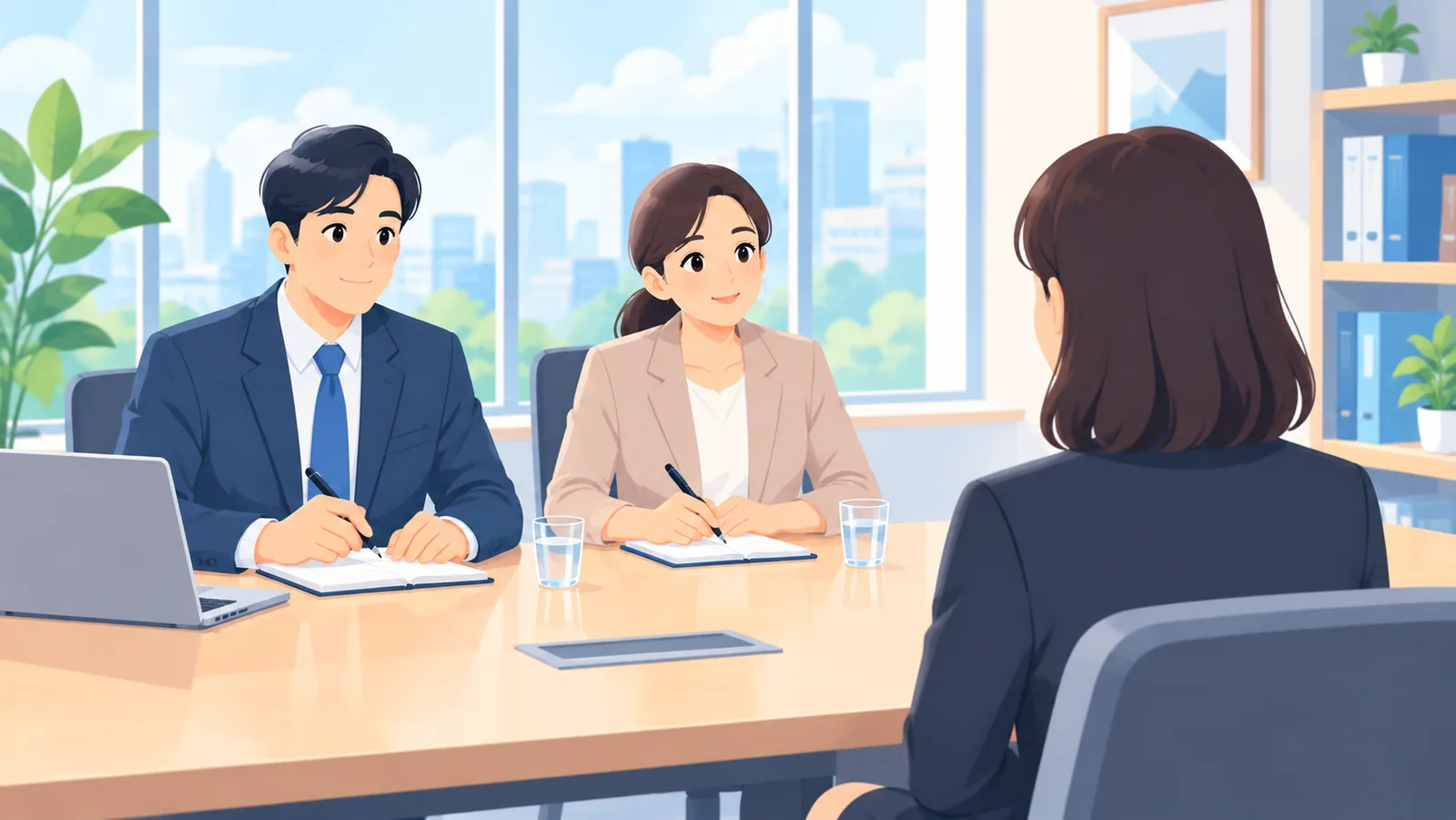 面接官が候補者の受け答えを評価する様子