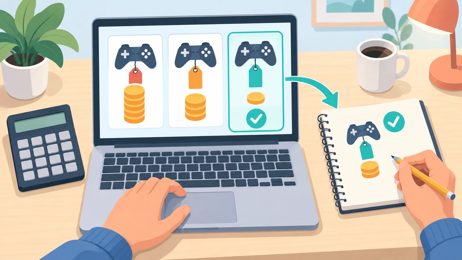 ゲームの価格を比較している様子