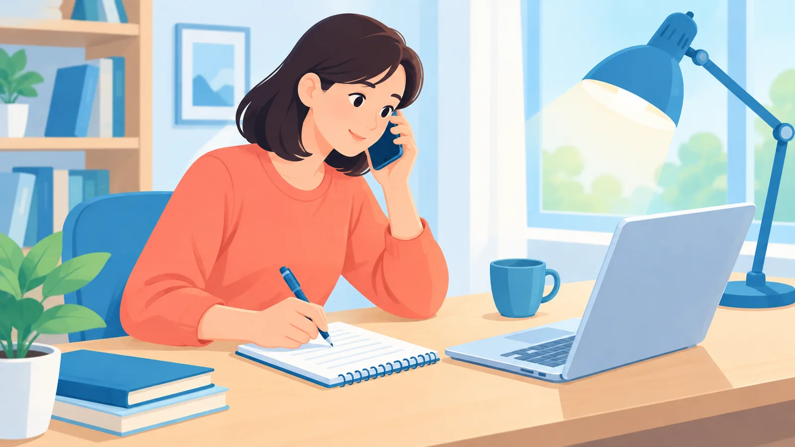 保険会社への電話連絡をしている様子