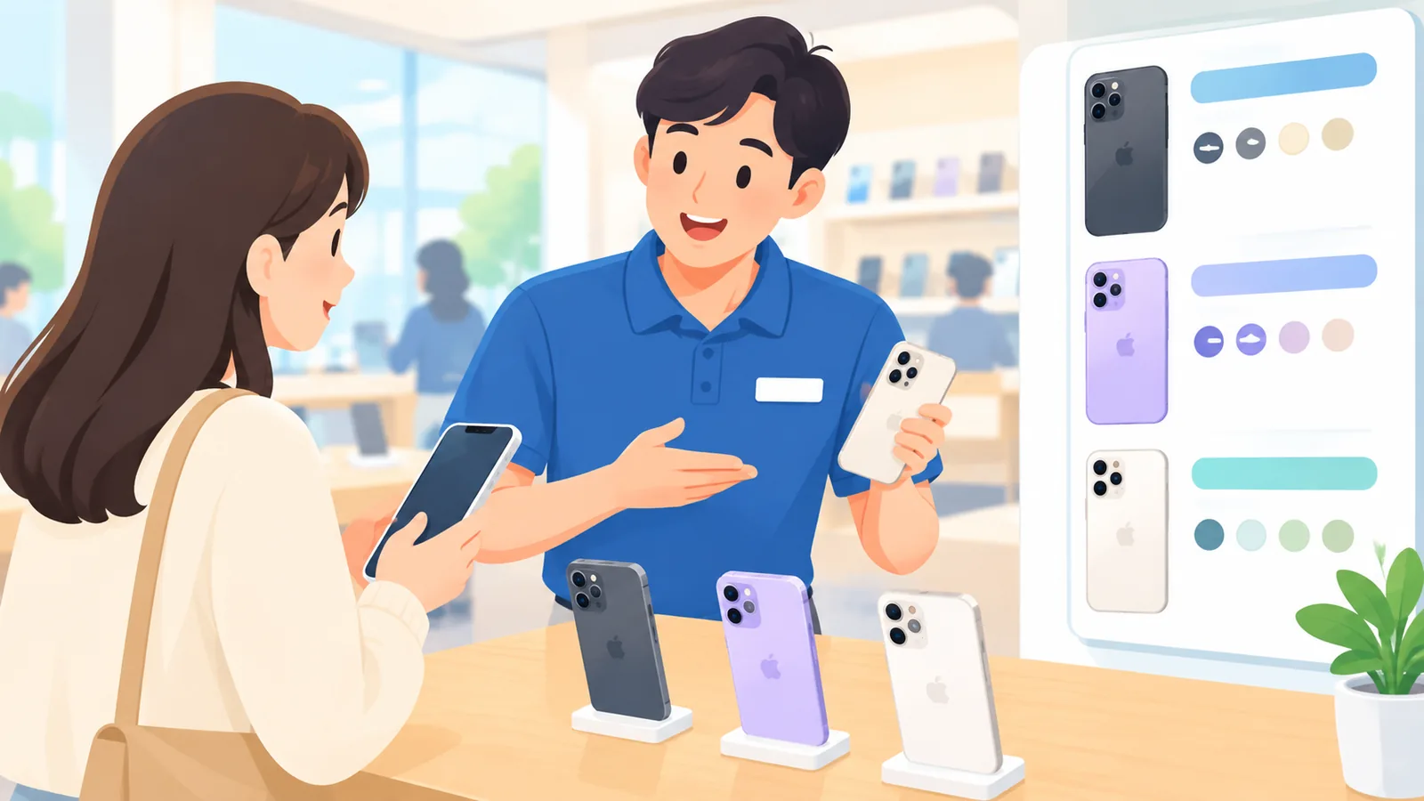 公式ストアでiPhoneの下取りについて相談する様子