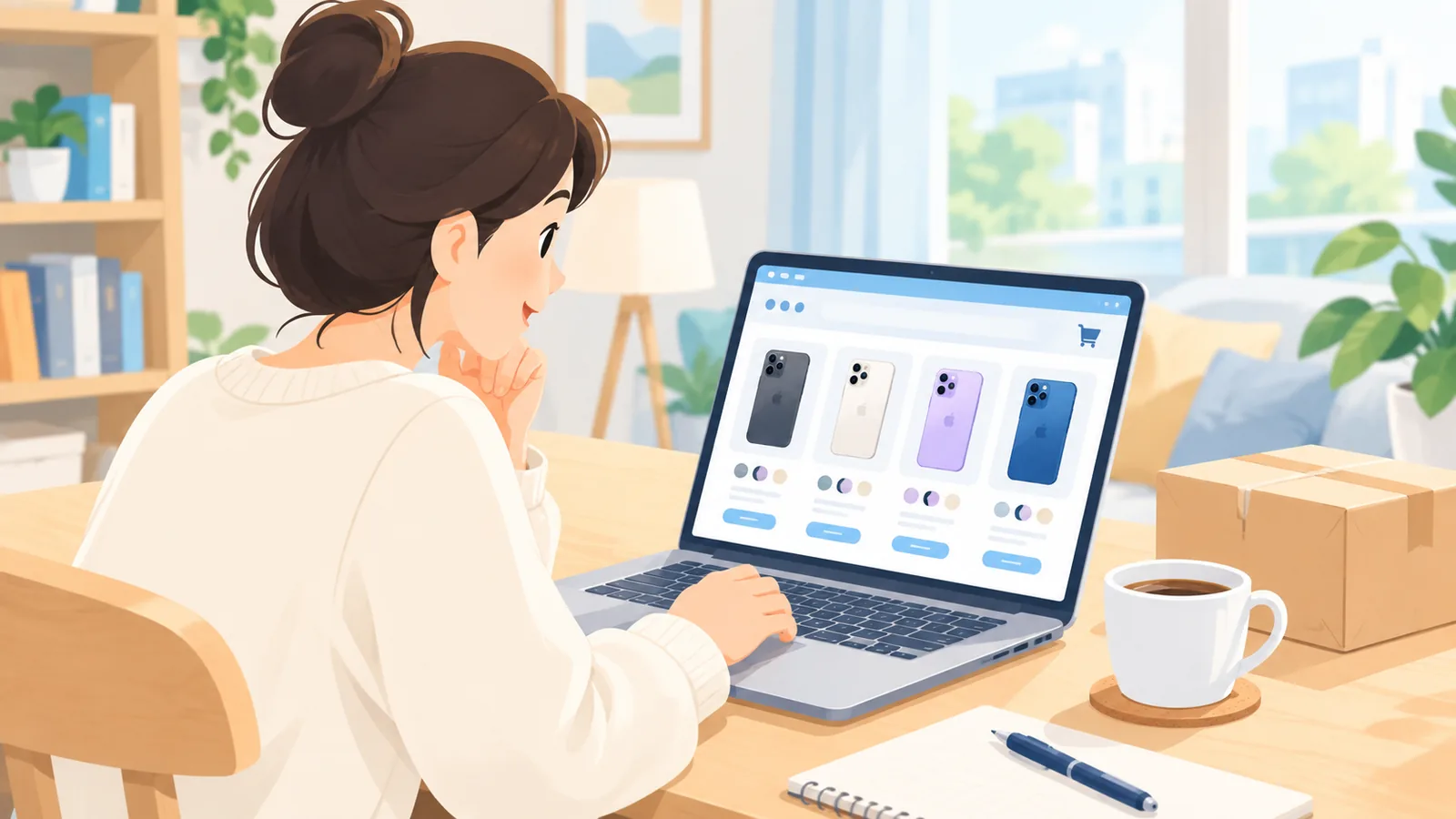 ECサイトでiPhoneを比較して選ぶ様子