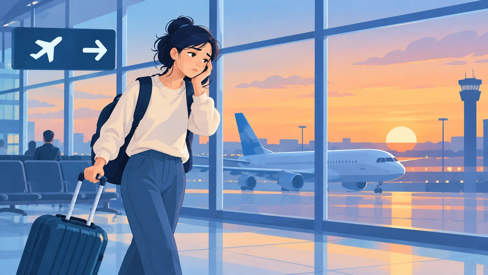 空港でスーツケースを引く旅行者