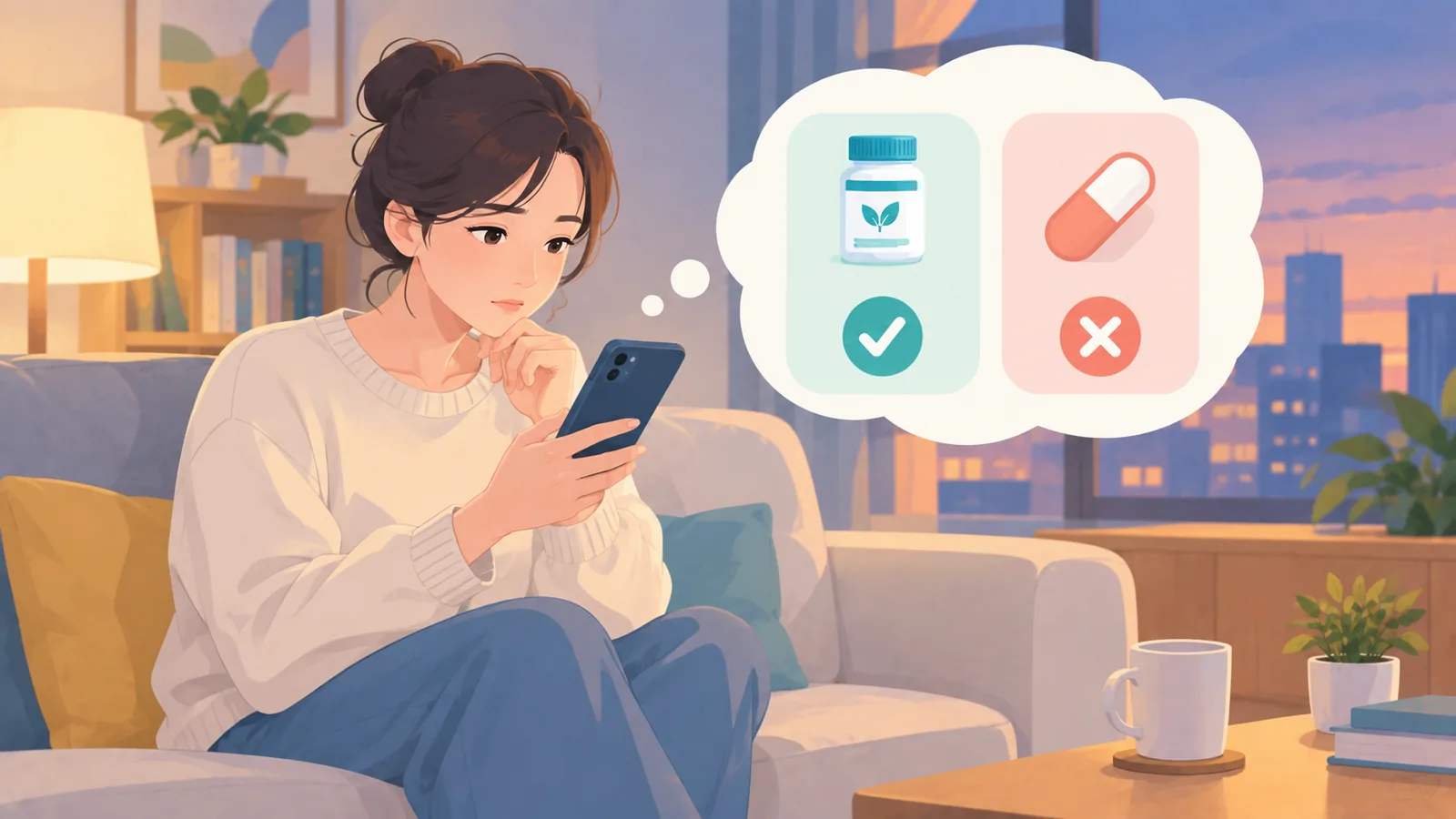 スマートフォンで疑問を調べている人物