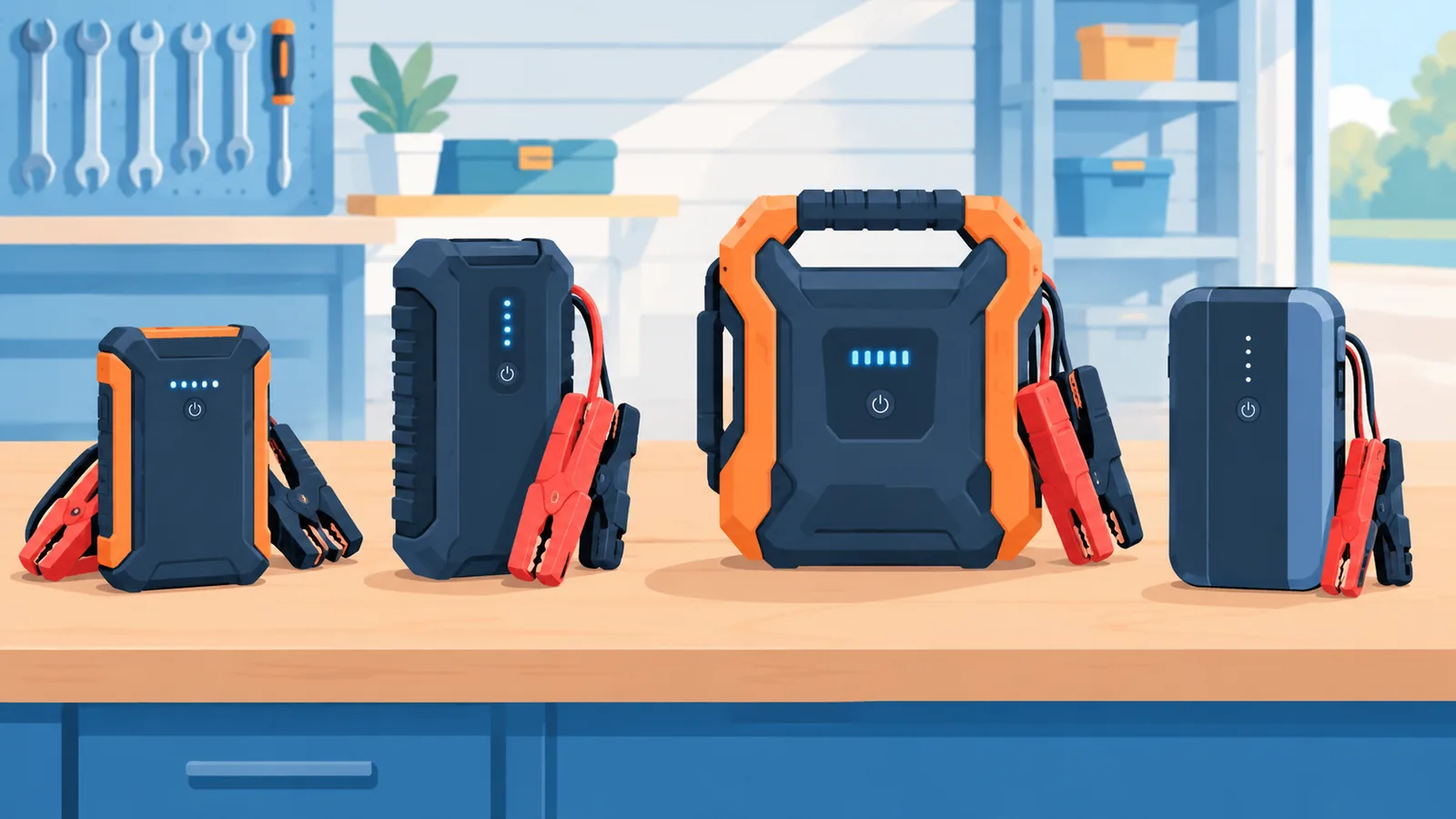 Beberapa jenis jump starter mudah alih disusun untuk perbandingan