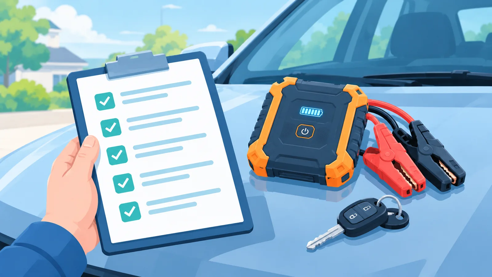 Senarai semak pembelian jump starter di atas papan klip