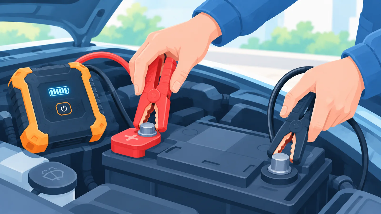 Cara menyambung klip jump starter ke bateri kereta dengan selamat