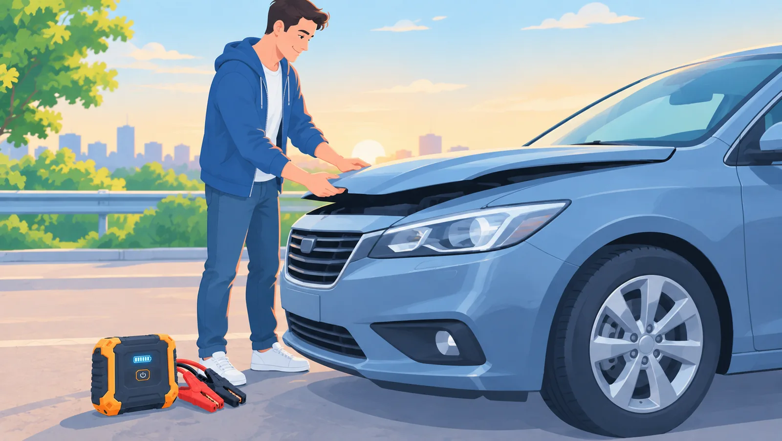 Pemandu berpuas hati selepas berjaya menghidupkan enjin kereta