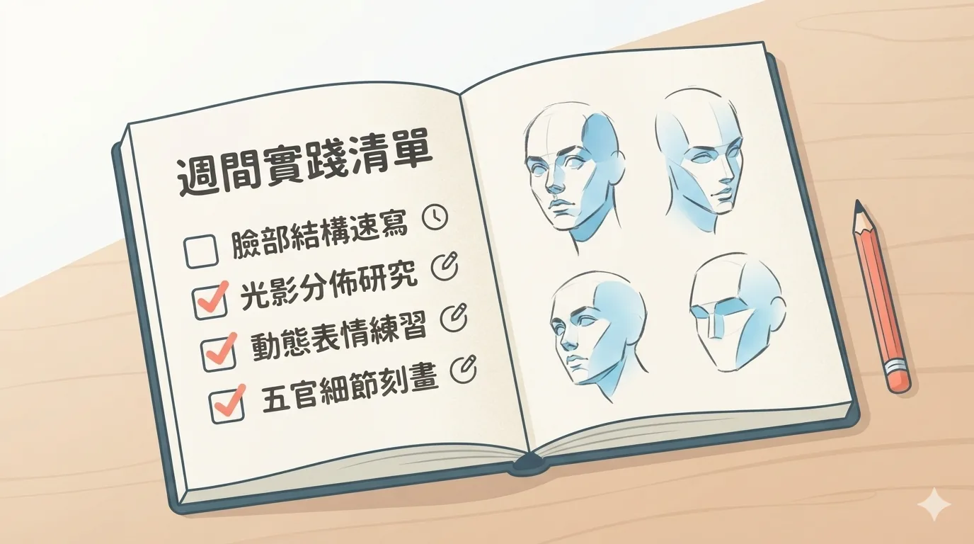 Buku lakaran dengan senarai semak latihan mingguan