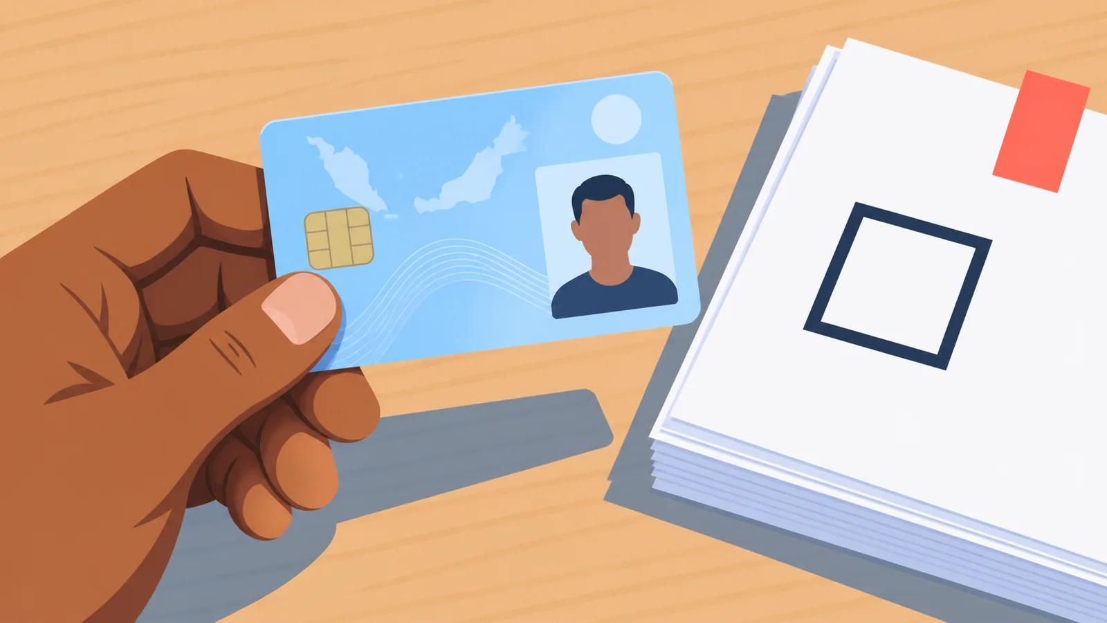 MyKad dan dokumen daftar pemilih di atas meja