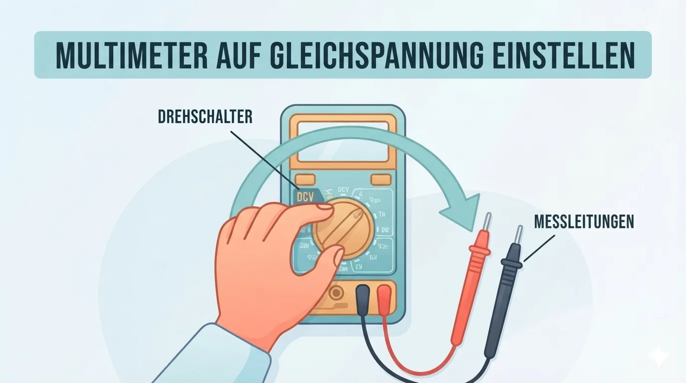 Multimeter instellen op DC-spanning voor accumeting