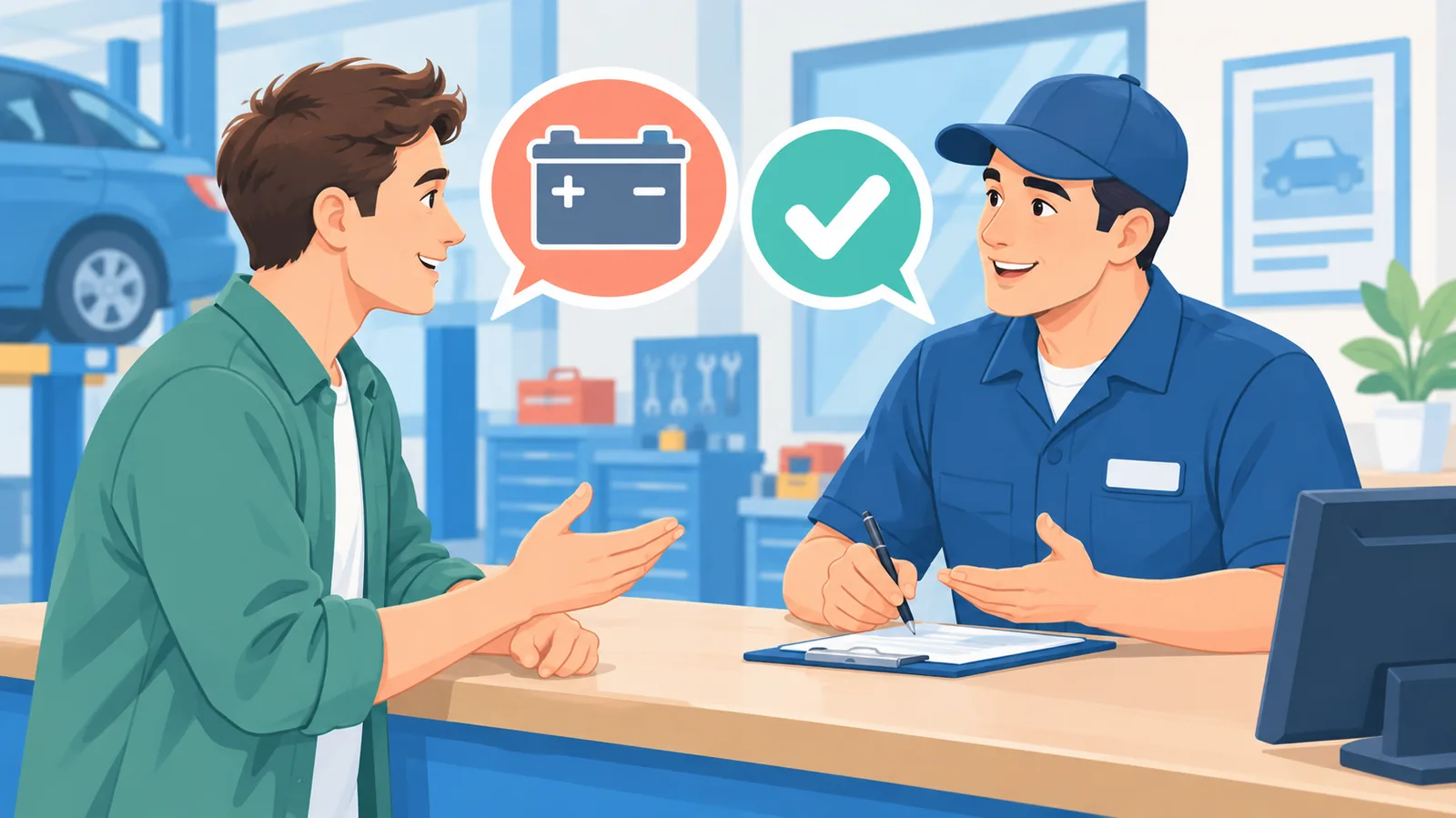 Klant in gesprek met een medewerker van een autowerkplaats