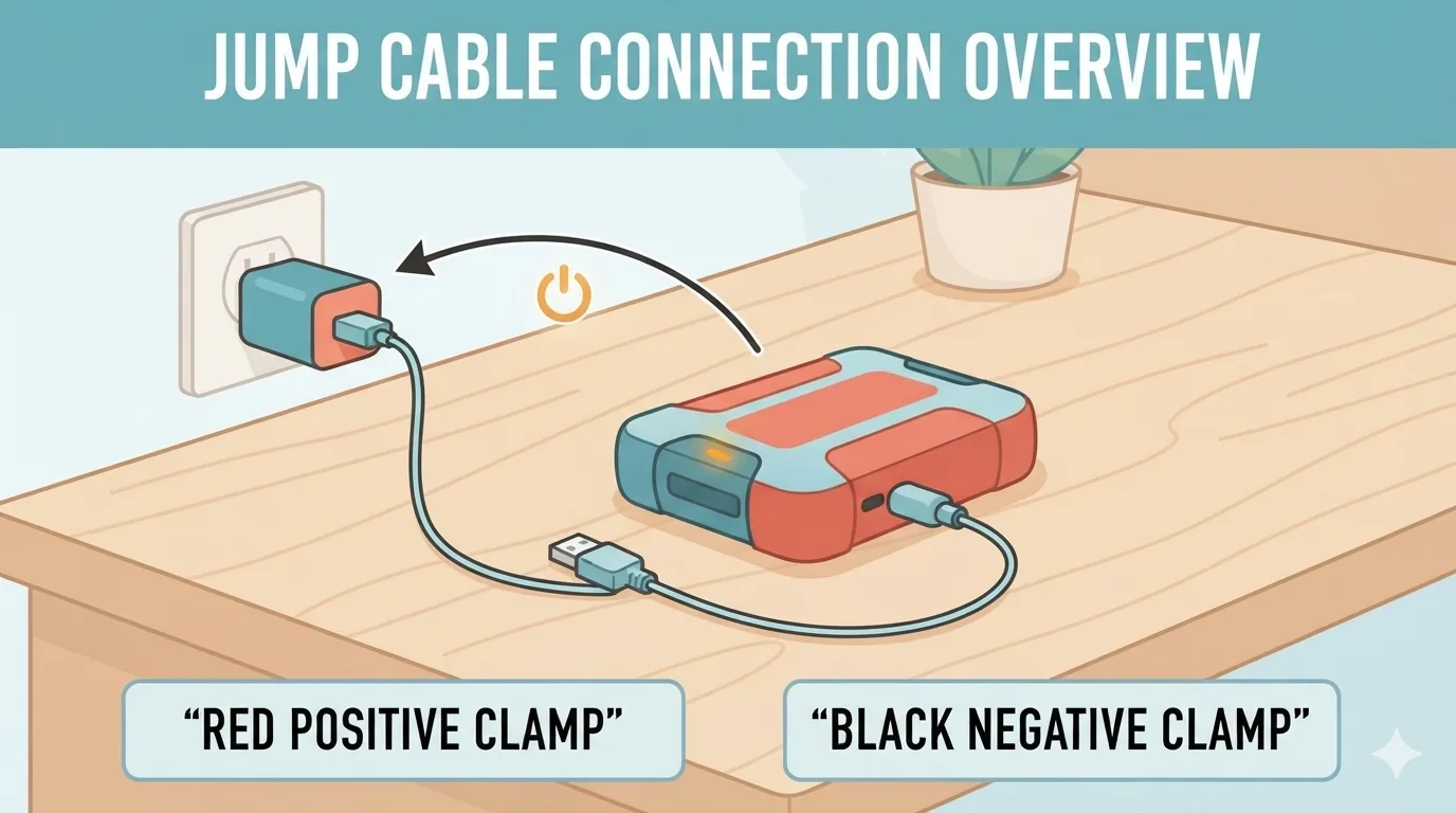 Jumpstarter die wordt opgeladen via een kabel
