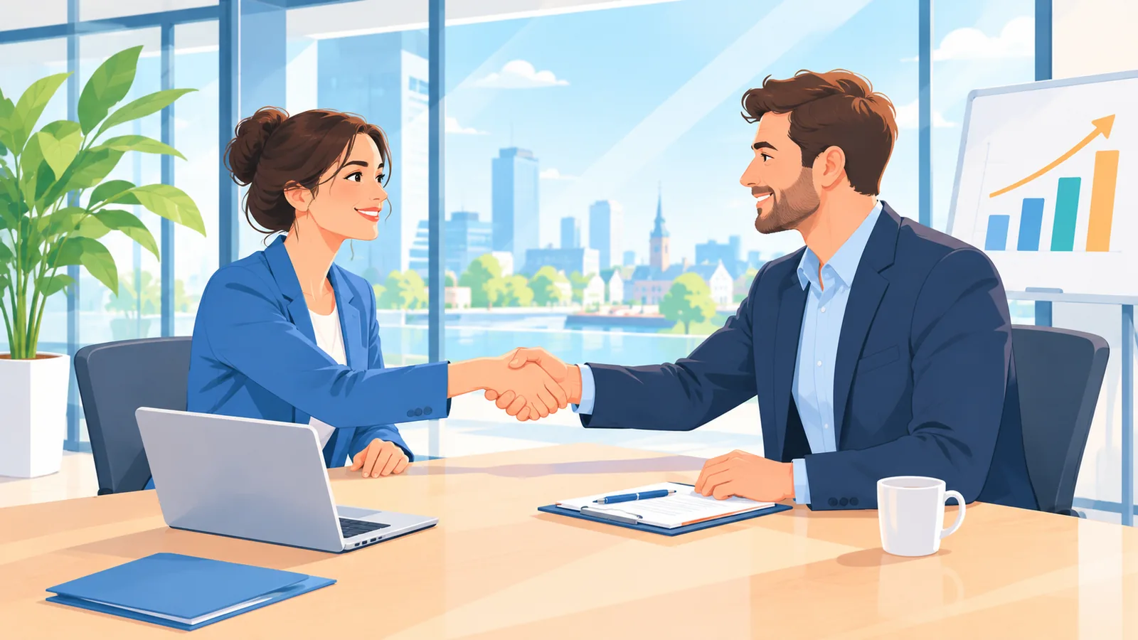 Accountmanager die een salesgesprek voert
