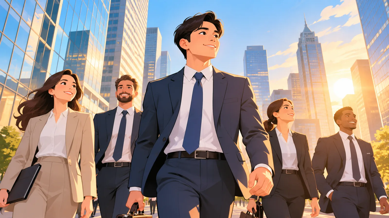 Professionals lopen door een Amerikaans financieel district