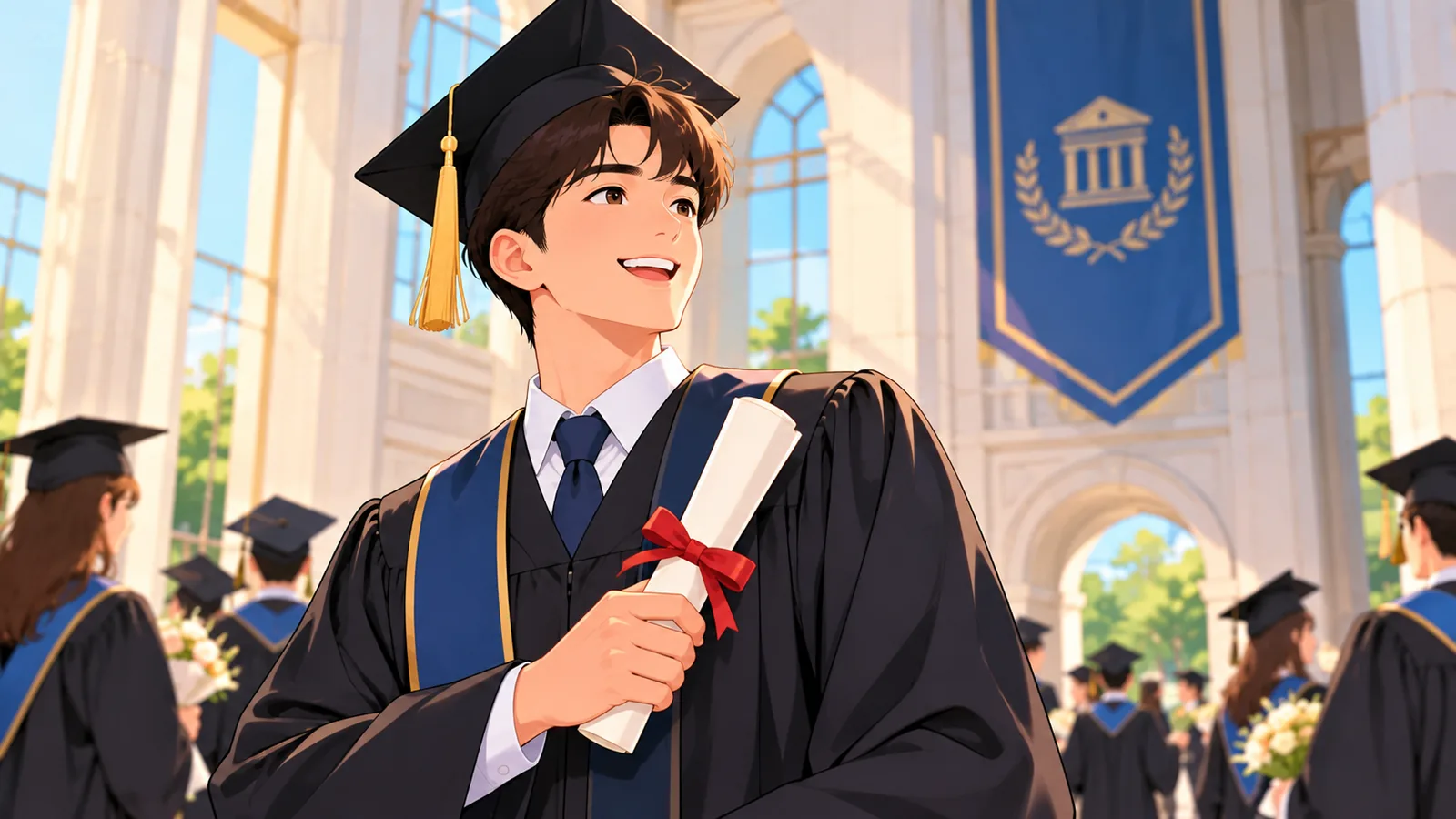 Afgestudeerde houdt een diploma vast