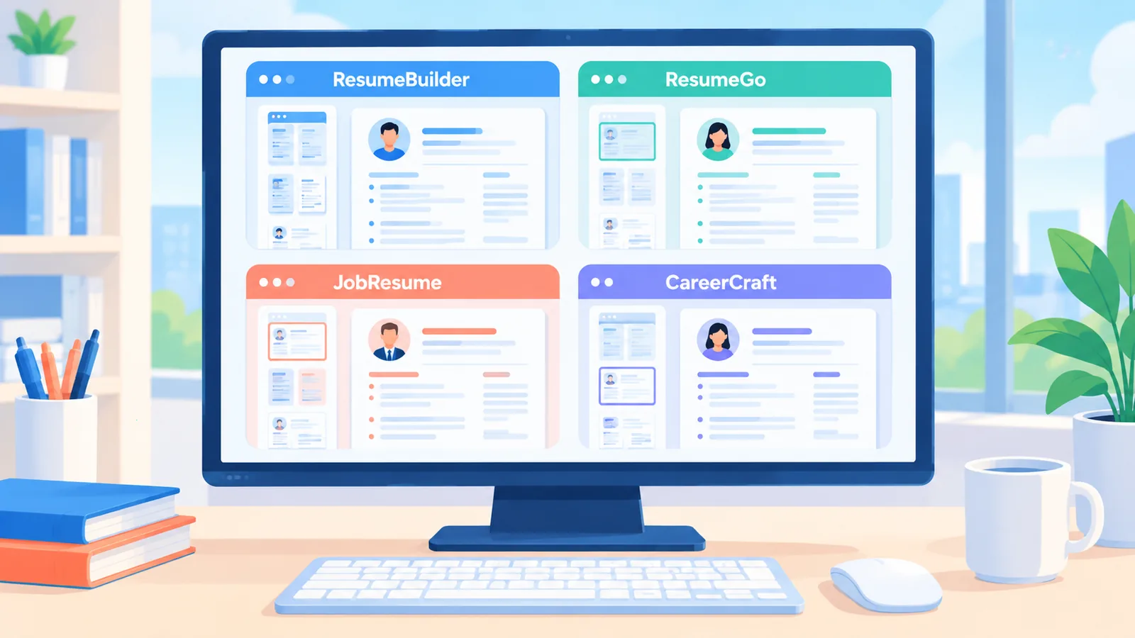 Overzicht van meerdere cv-builder websites naast elkaar op een scherm