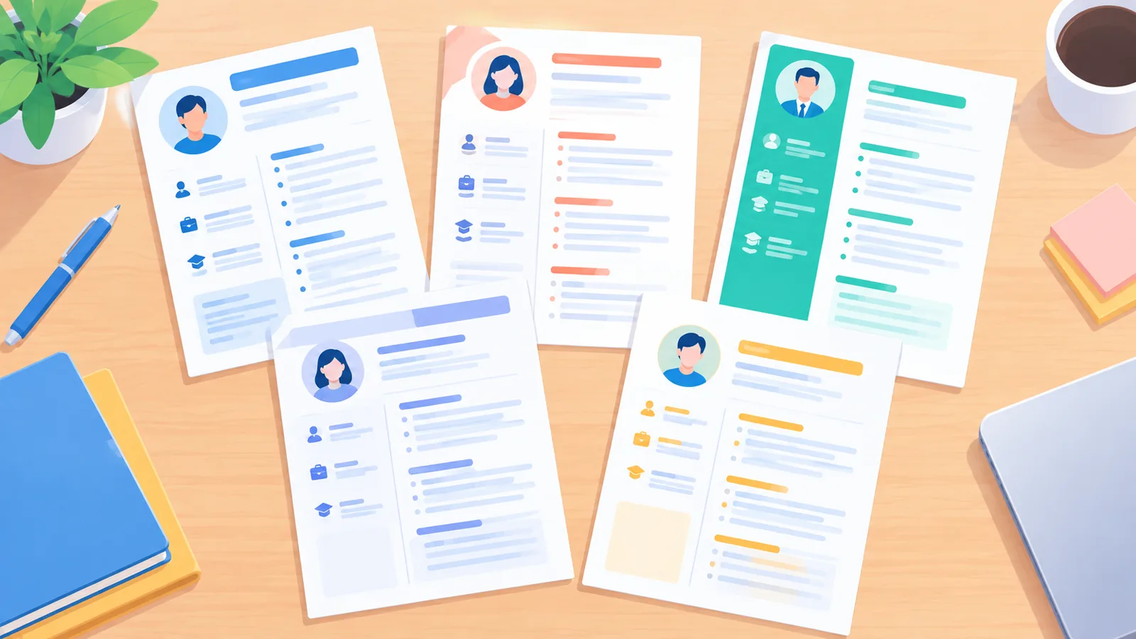 Verschillende cv-sjabloonontwerpen naast elkaar getoond