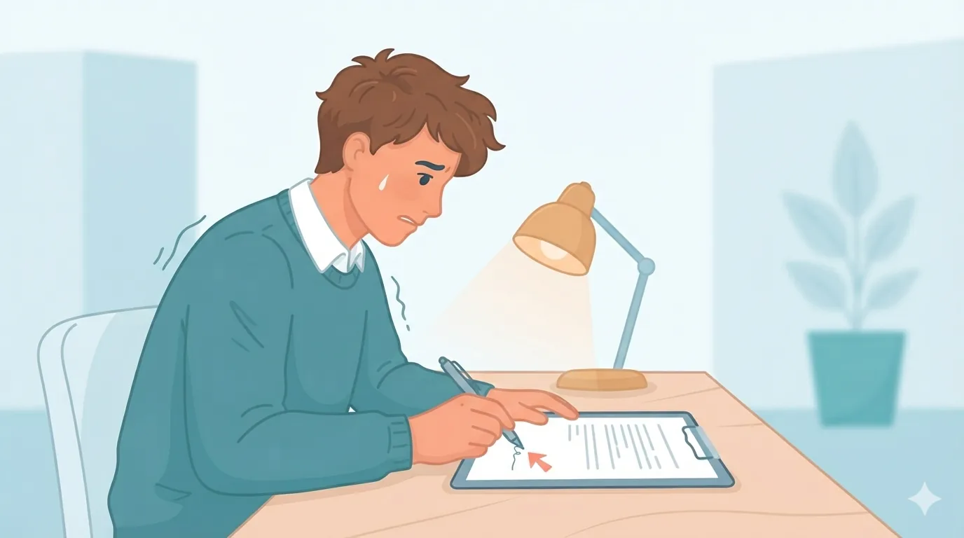 Onzekere kandidaat tekent snel een document