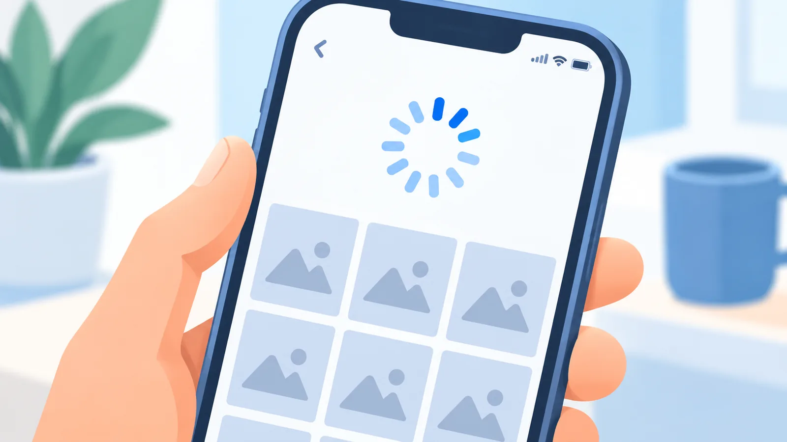 Smartphone toont vastgelopen iCloud-synchronisatie op het scherm