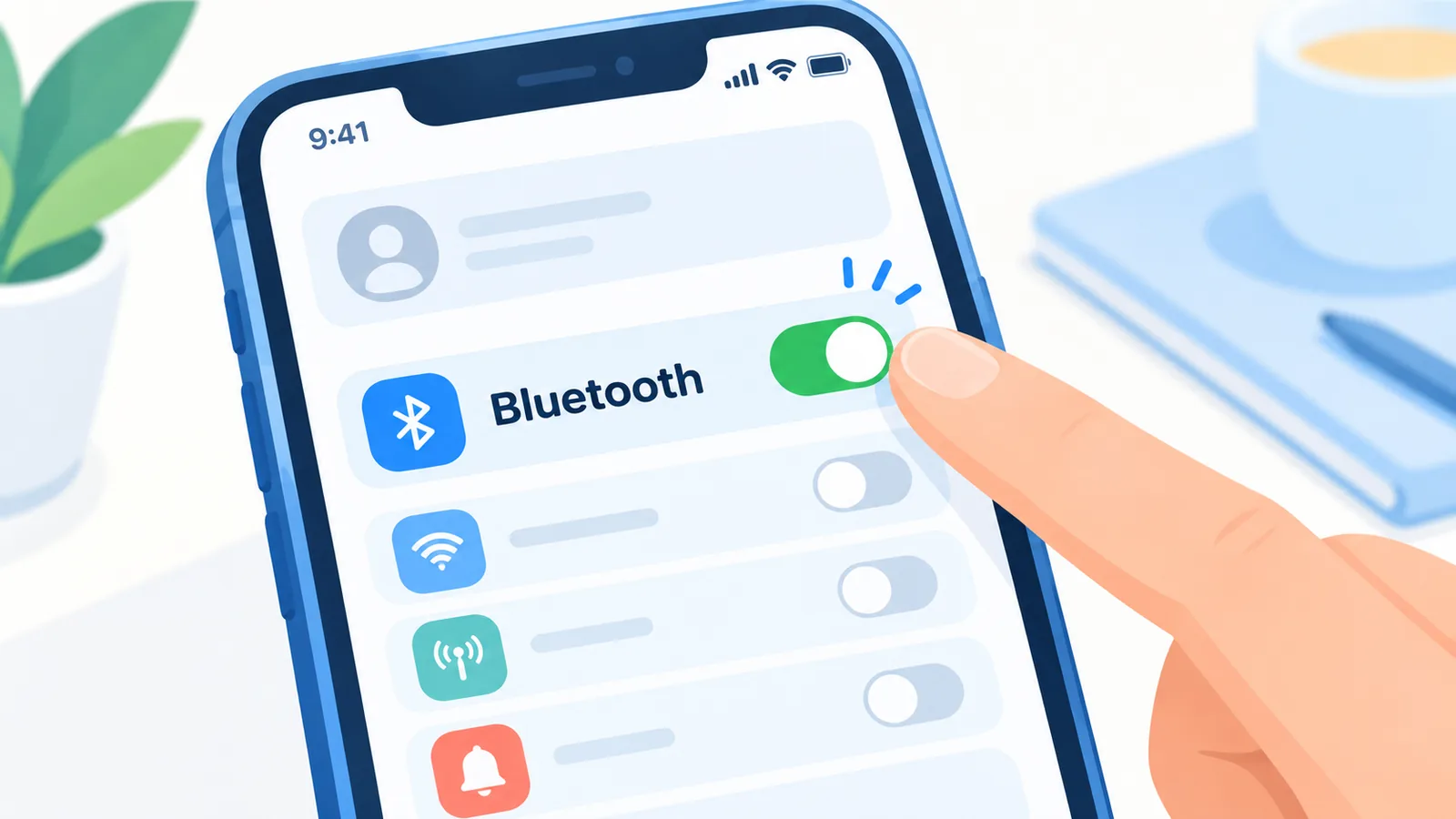 Vinger schakelt synchronisatie-instelling in op smartphone