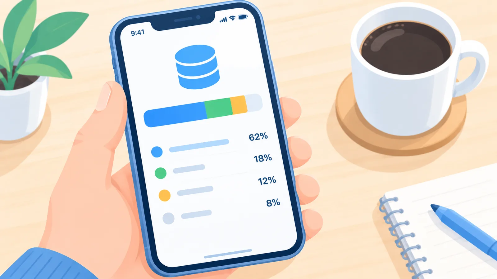 Smartphone toont overzicht van iCloud-opslagruimte