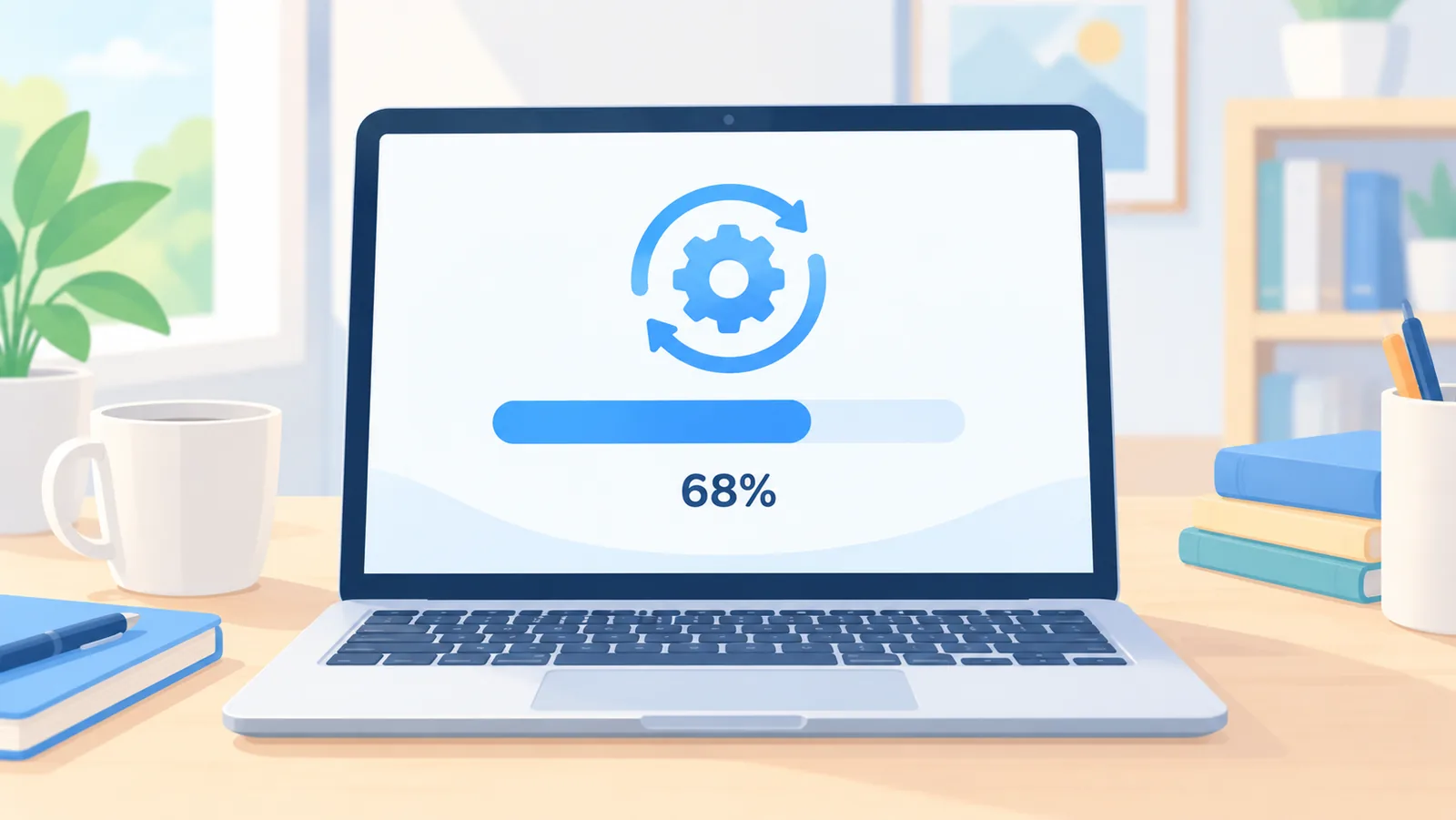 Laptop toont voortgang van software-update