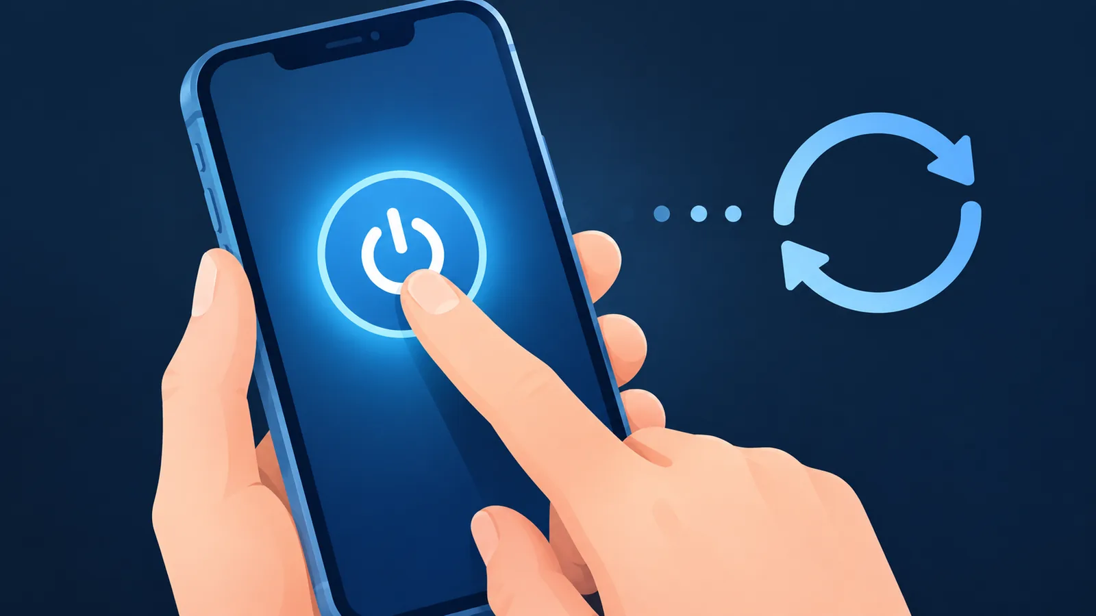 Hand herstart smartphone via de aan-uitknop