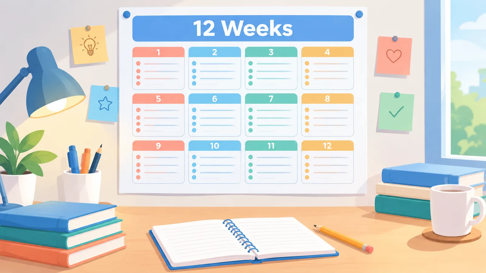 Weekschema van twaalf weken aan de muur