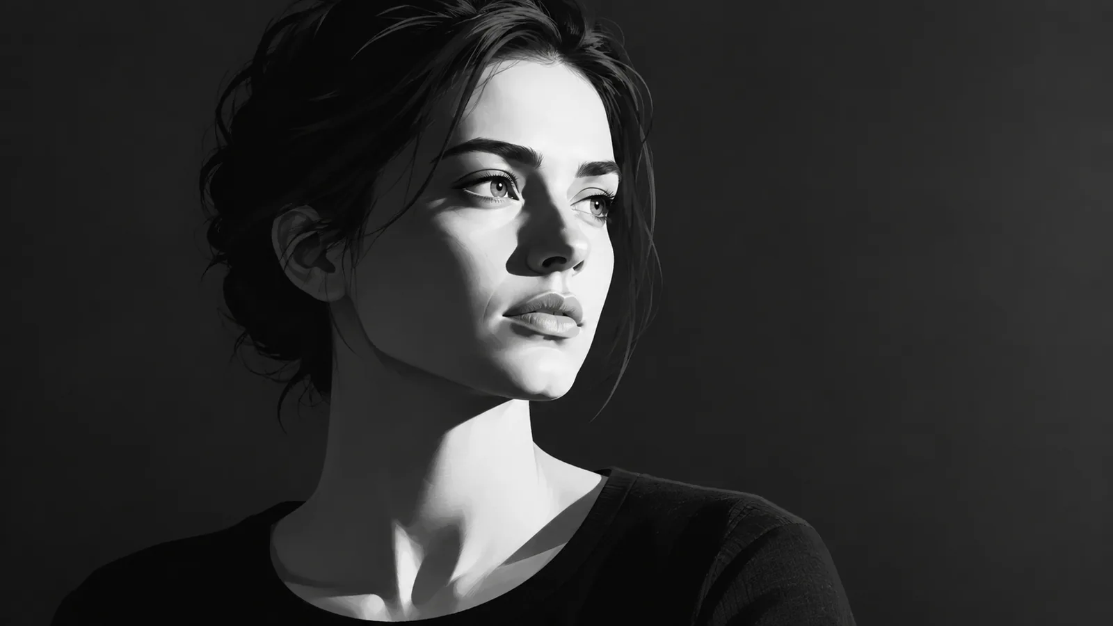 Portret met duidelijk verschil tussen lichte en donkere gezichtshelft