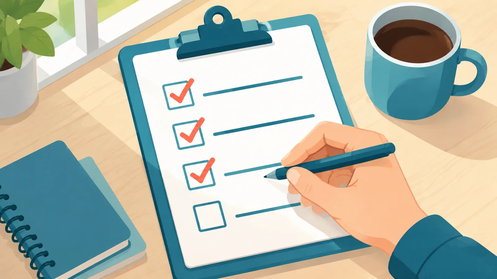Hand vinkt praktische checklist af