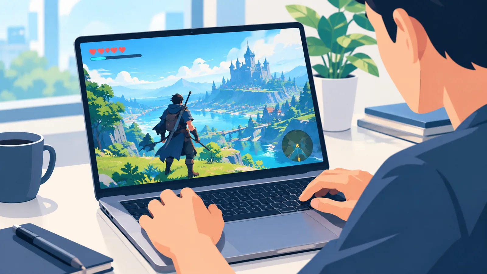MacBook Pro met een actiegame op het scherm