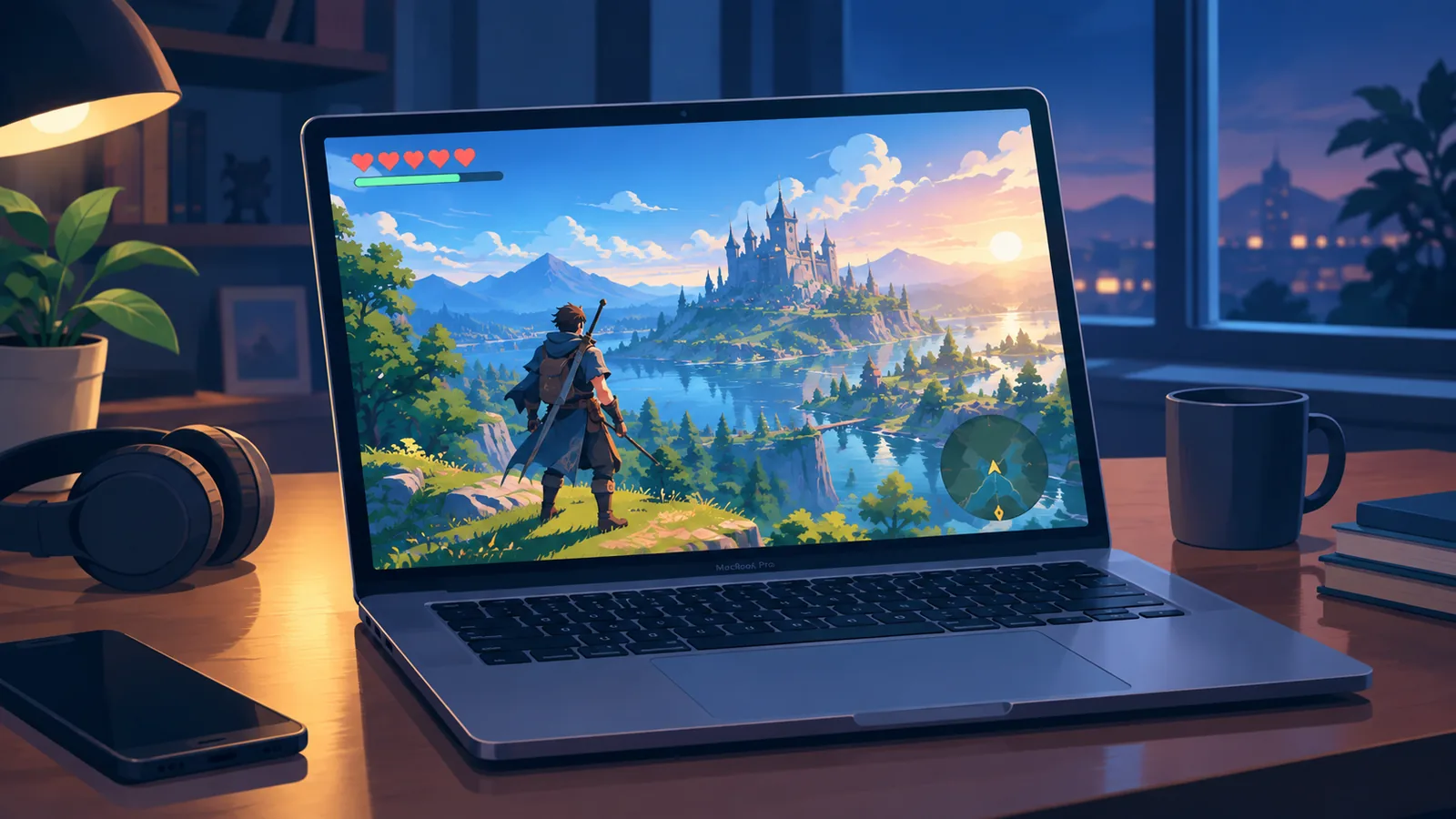 MacBook Pro met cinematische open-wereldgame