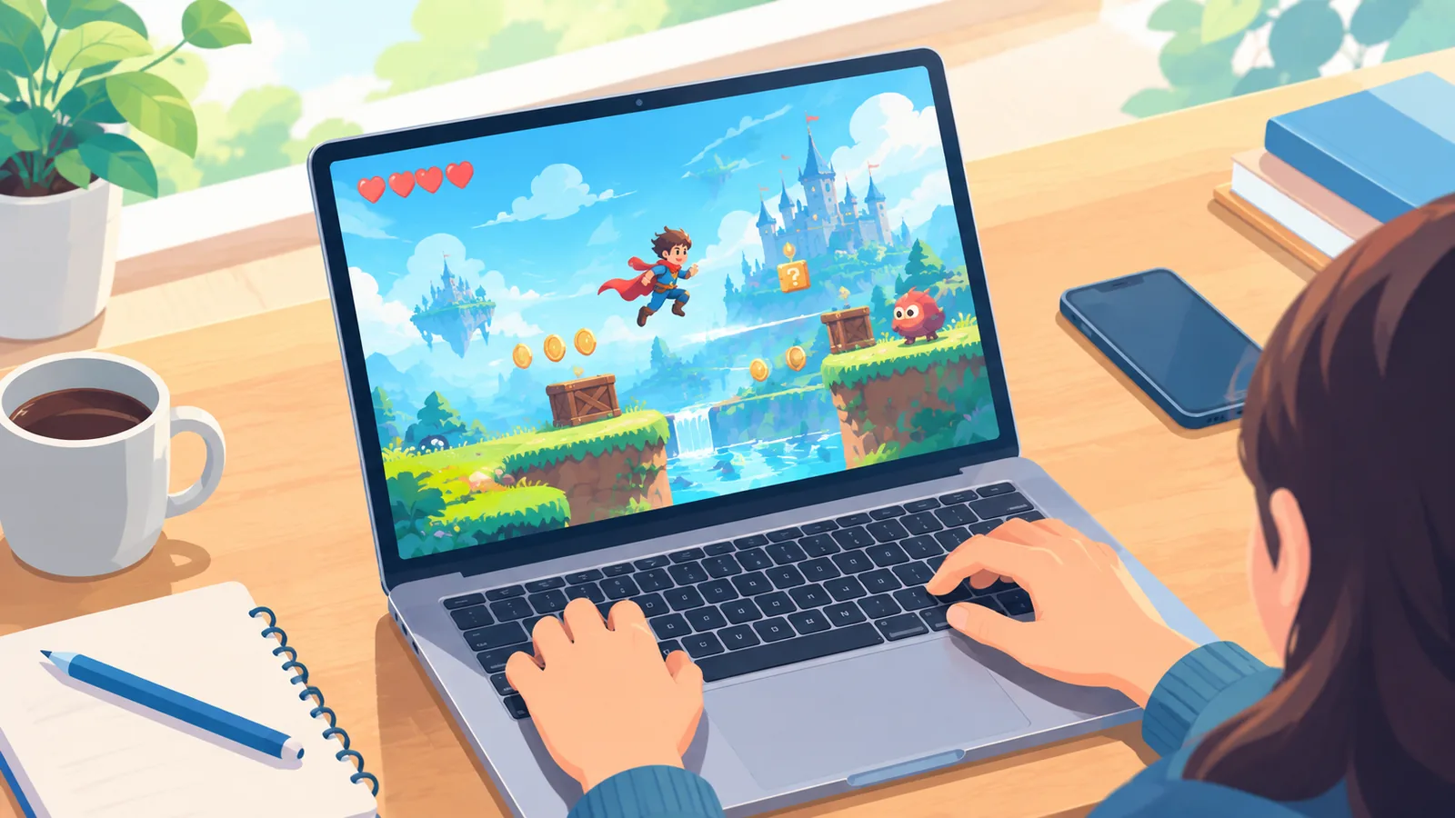 MacBook Air met kleurrijke indie-platformgame