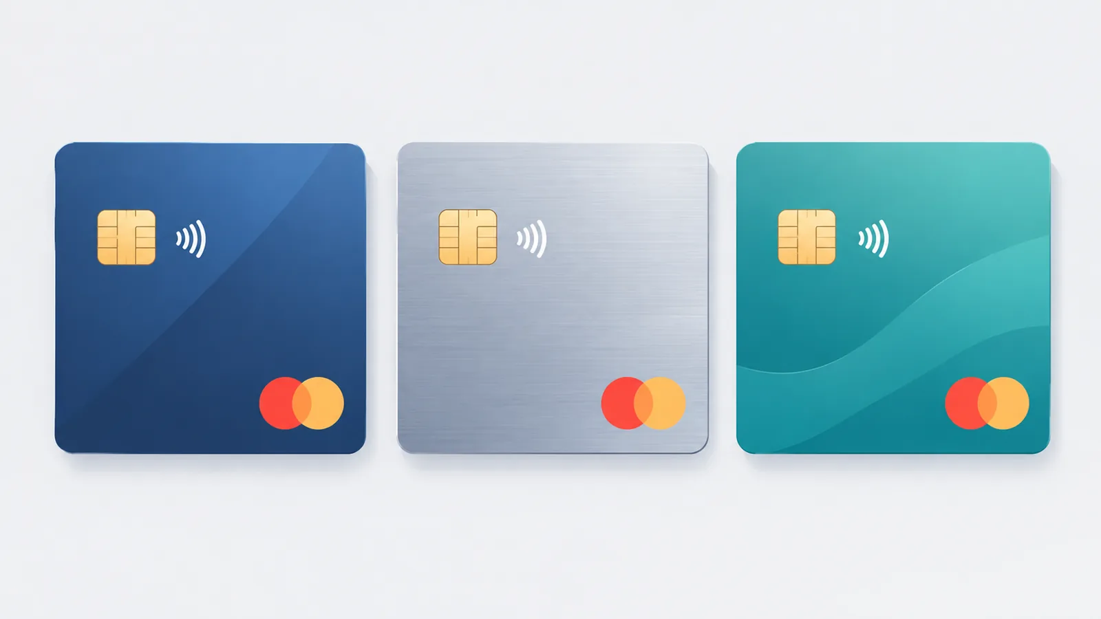 Drie premium creditcards naast elkaar ter vergelijking