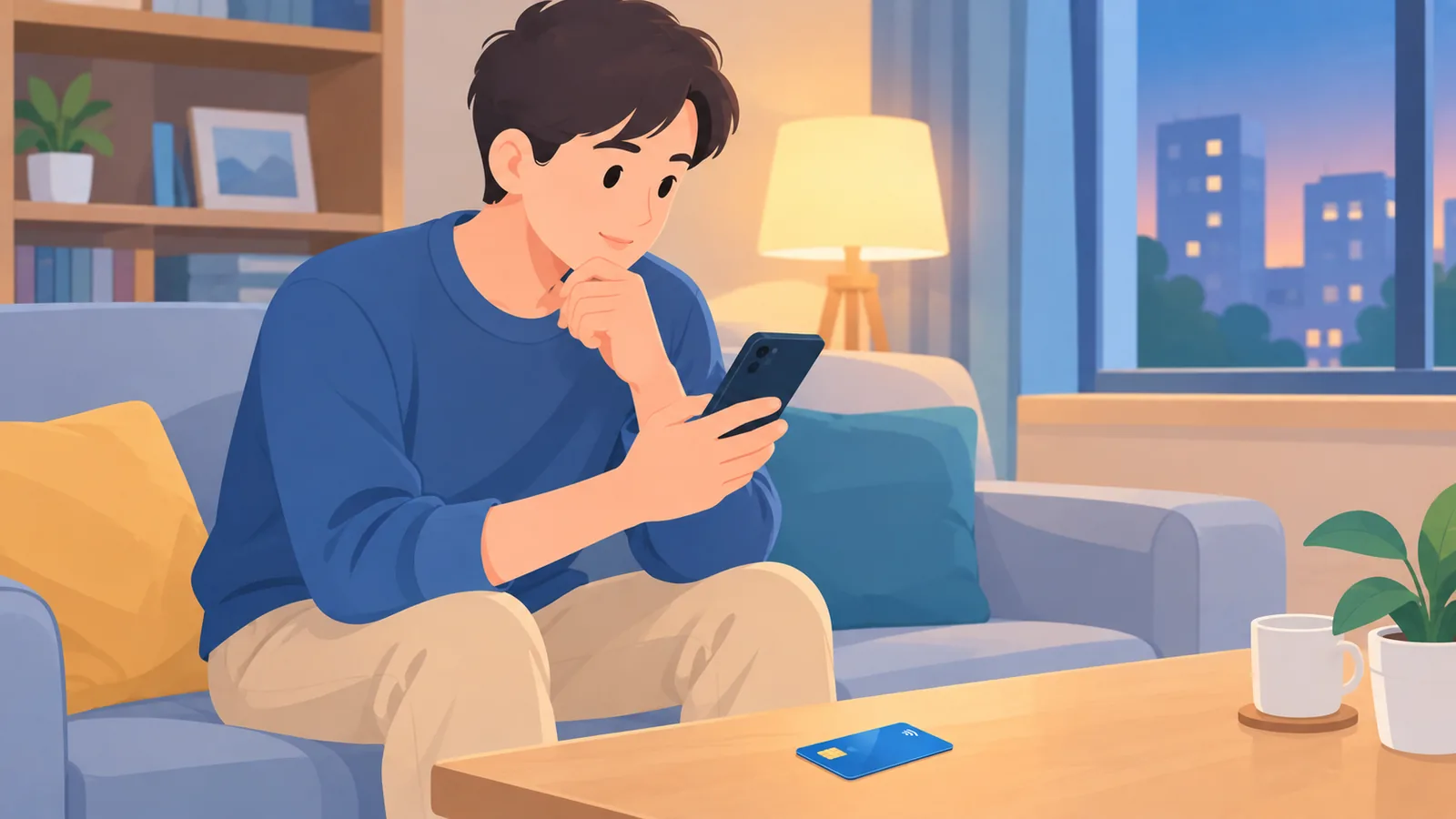 Persoon leest veelgestelde vragen over creditcards op smartphone