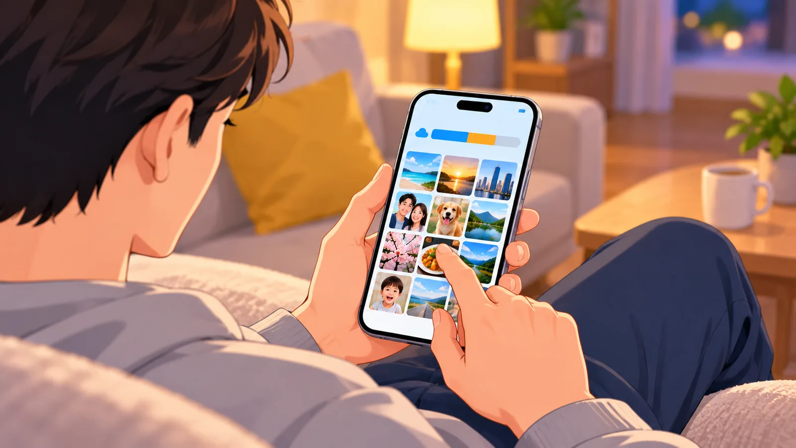 Persoon bekijkt het opslaggebruik op een smartphone