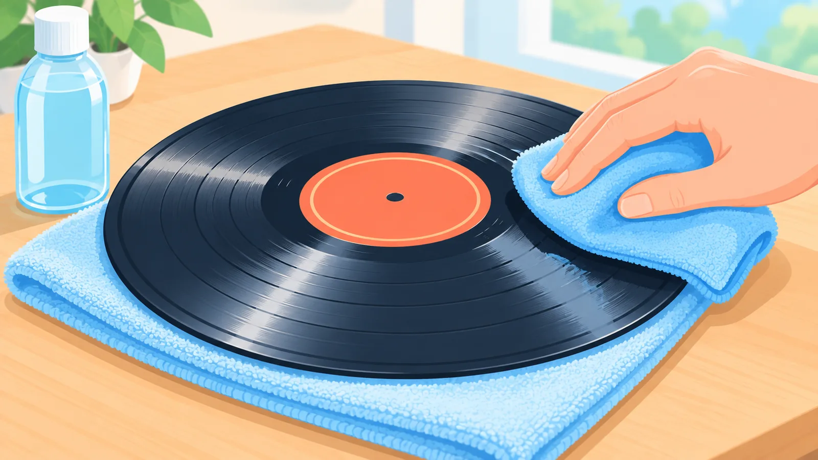 Een plaat wordt handmatig schoongemaakt met een microvezeldoek