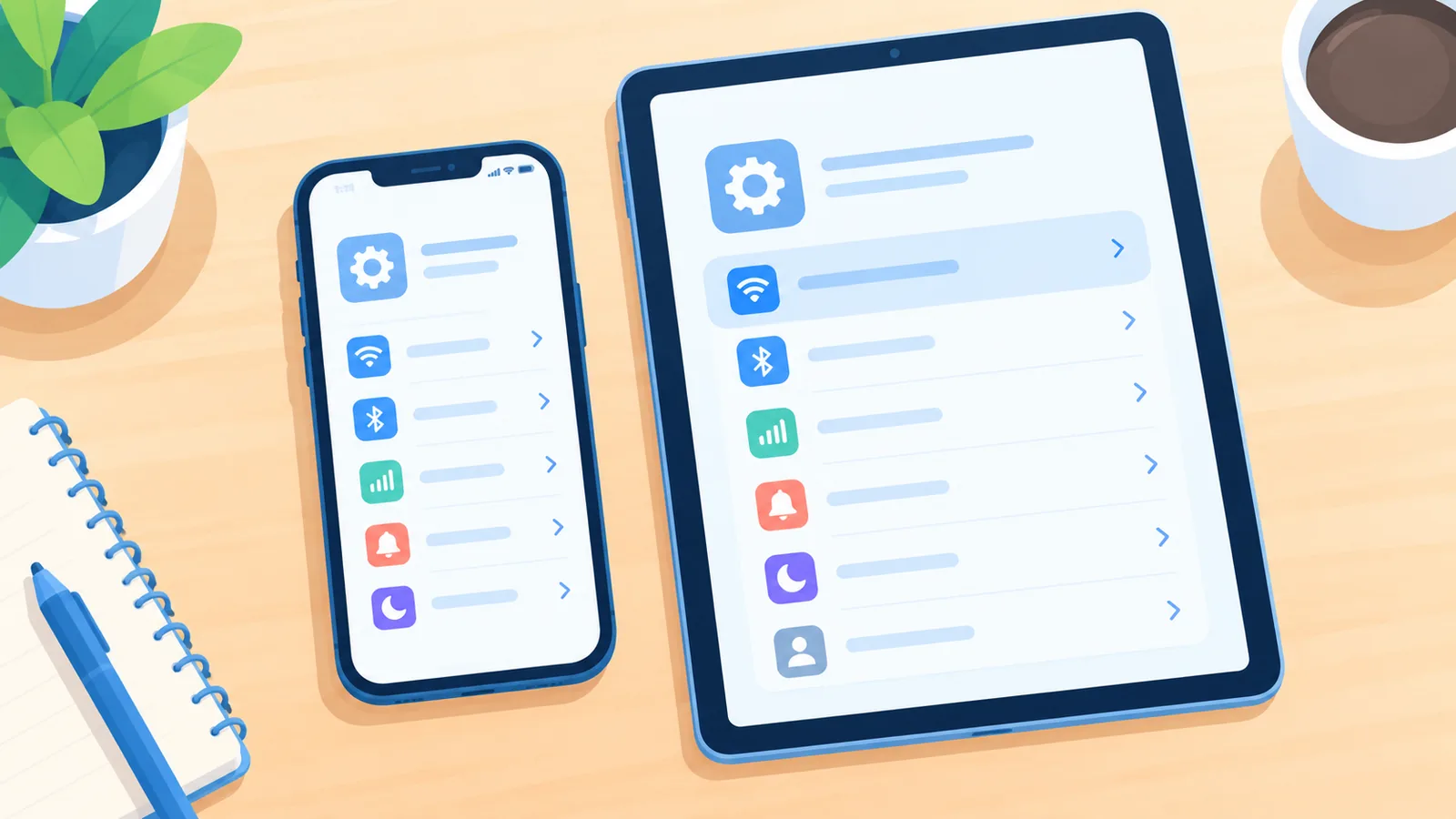 iPhone i iPad leżące obok siebie na biurku