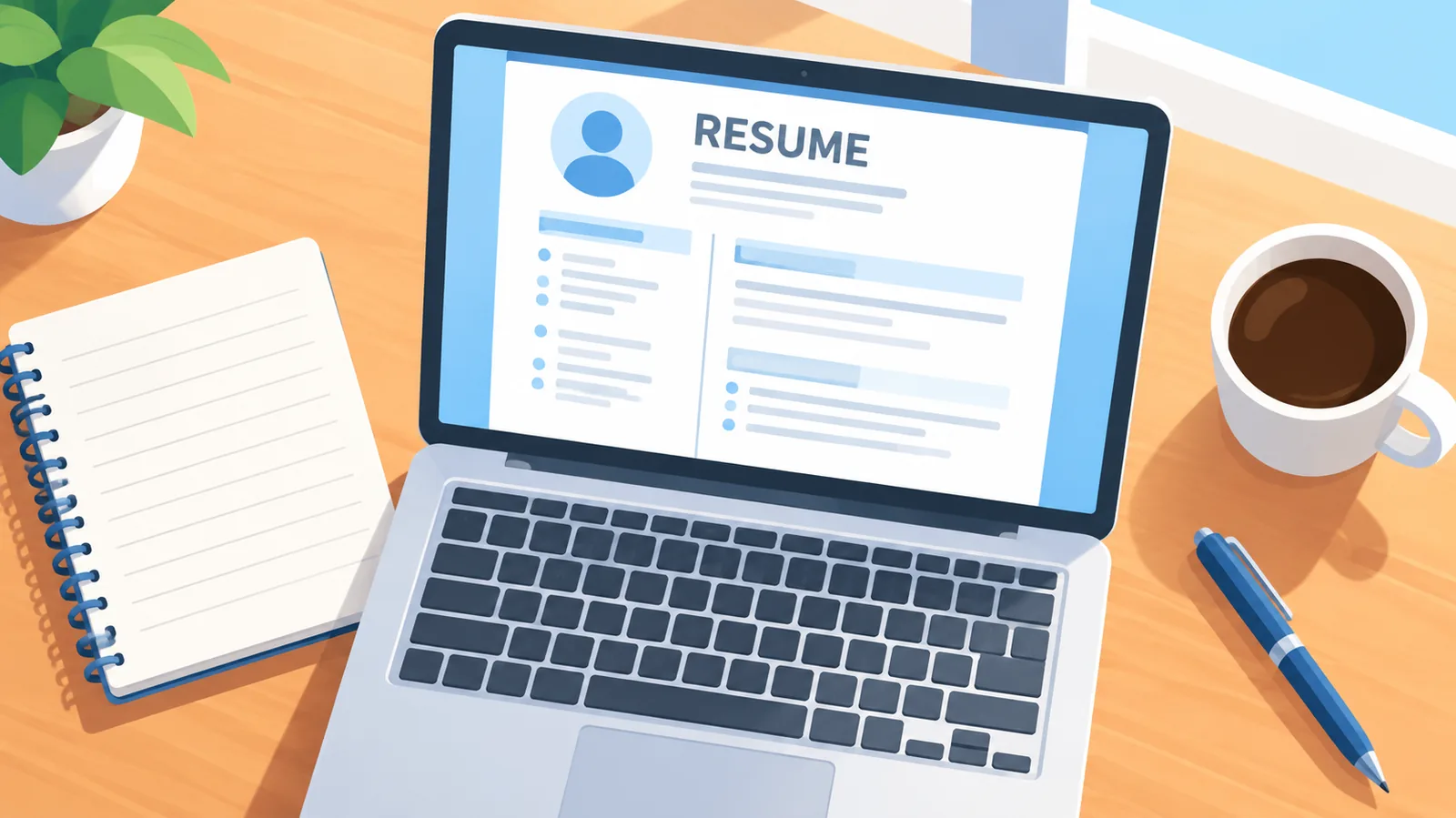 Laptop z pustym szablonem CV na biurku