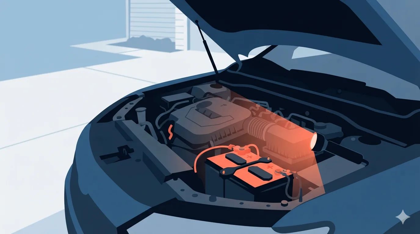 Compartimento do motor aberto mostrando a bateria do Range Rover Evoque