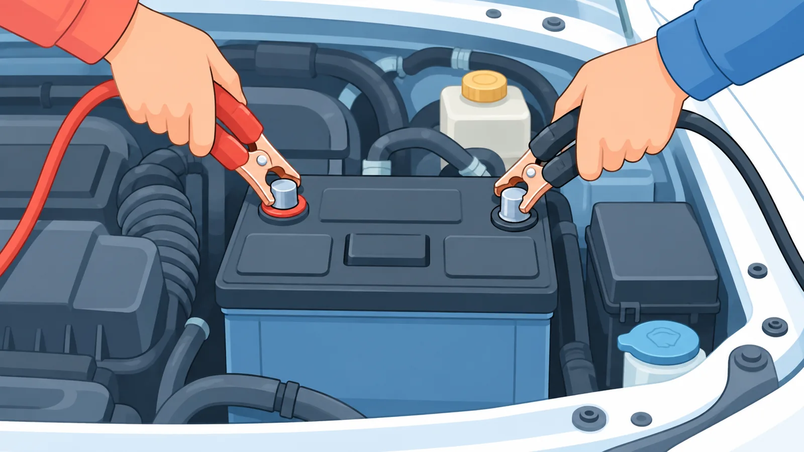Conexão segura das pinças na bateria do carro