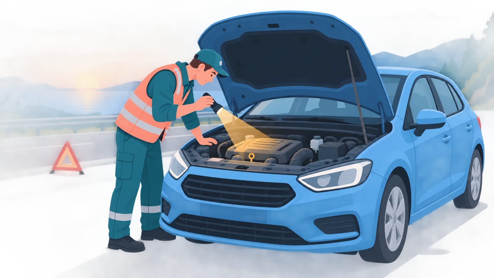 Assistência profissional verificando problema elétrico no carro