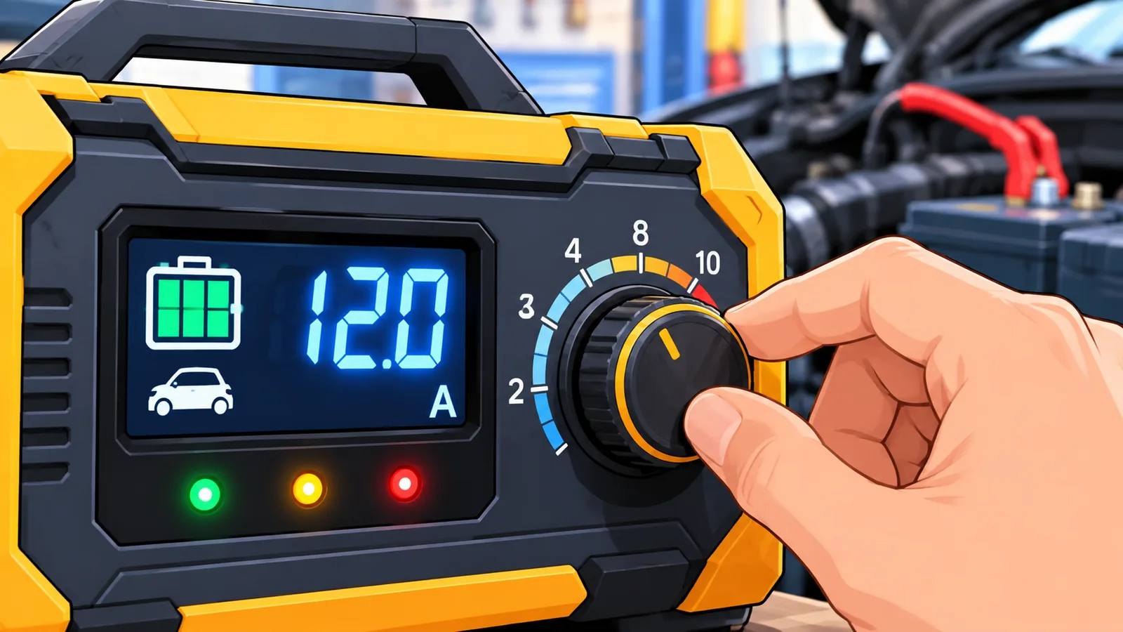 Motorista verificando bateria descarregada do carro na garagem
