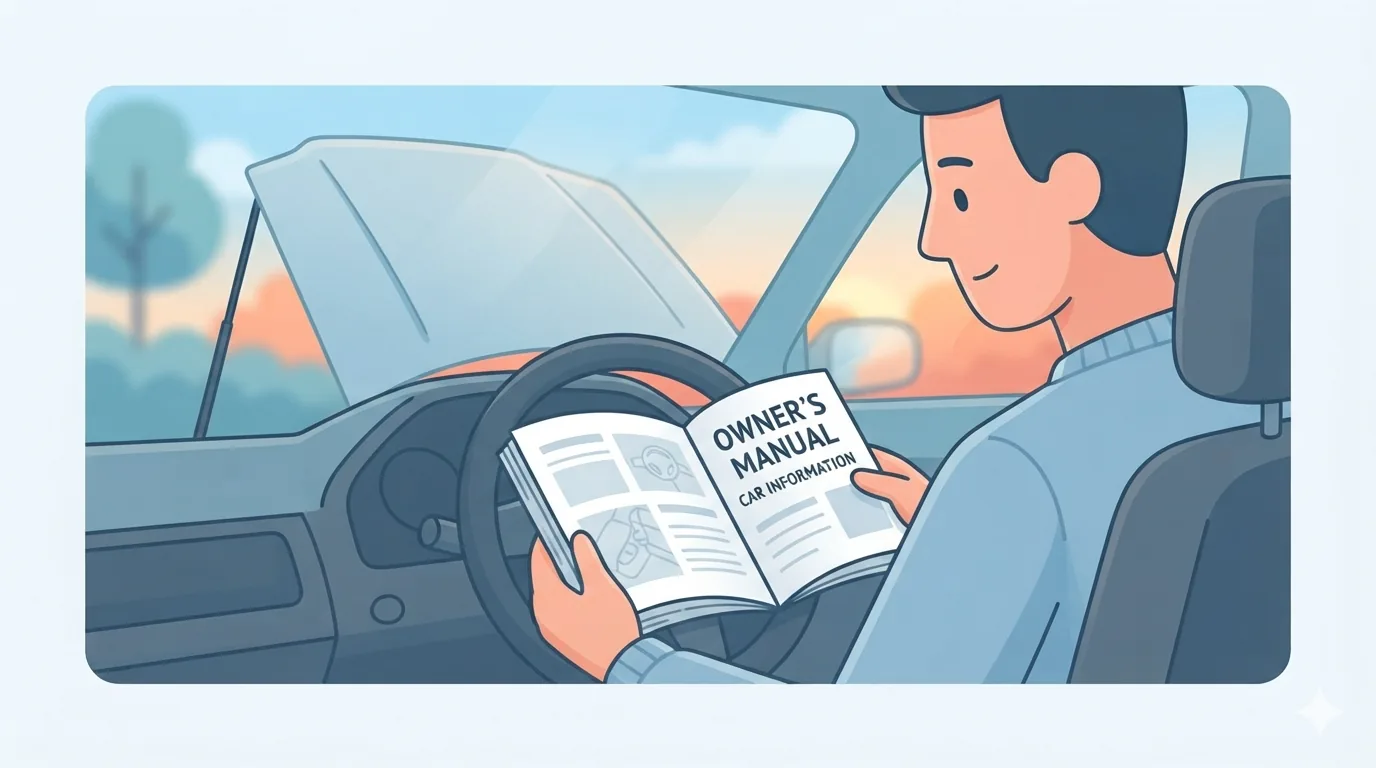 Pessoa consultando o manual do proprietário dentro do carro