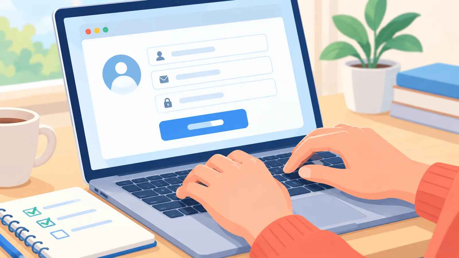 Mãos preenchendo formulário de cadastro de voluntário online