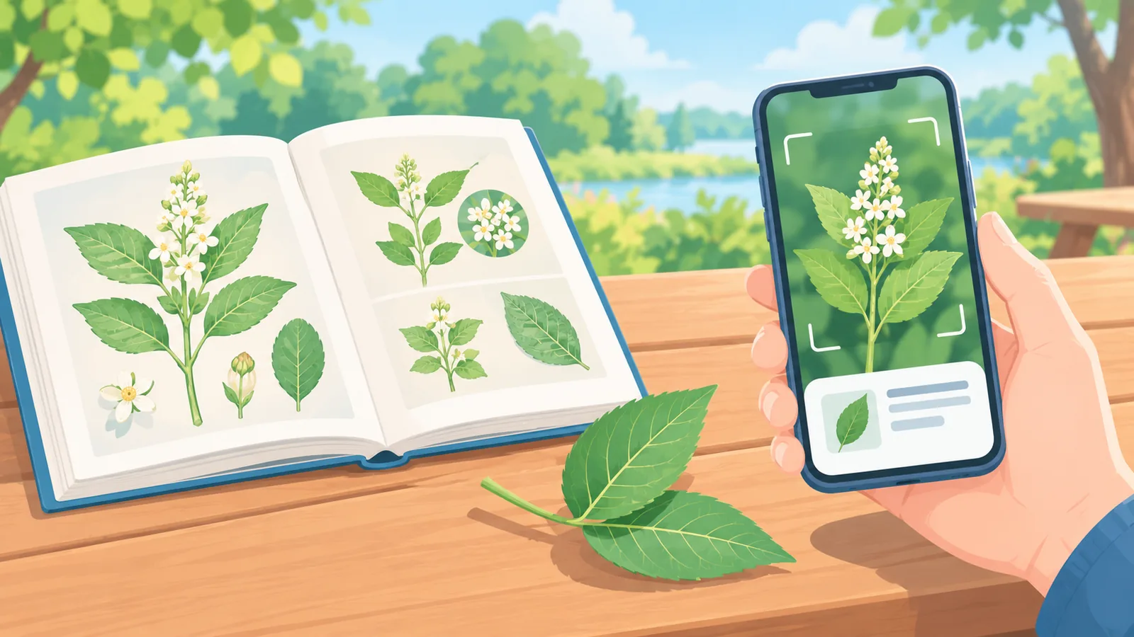 Estudante fazendo anotações durante uma aula on-line ao lado de uma planta