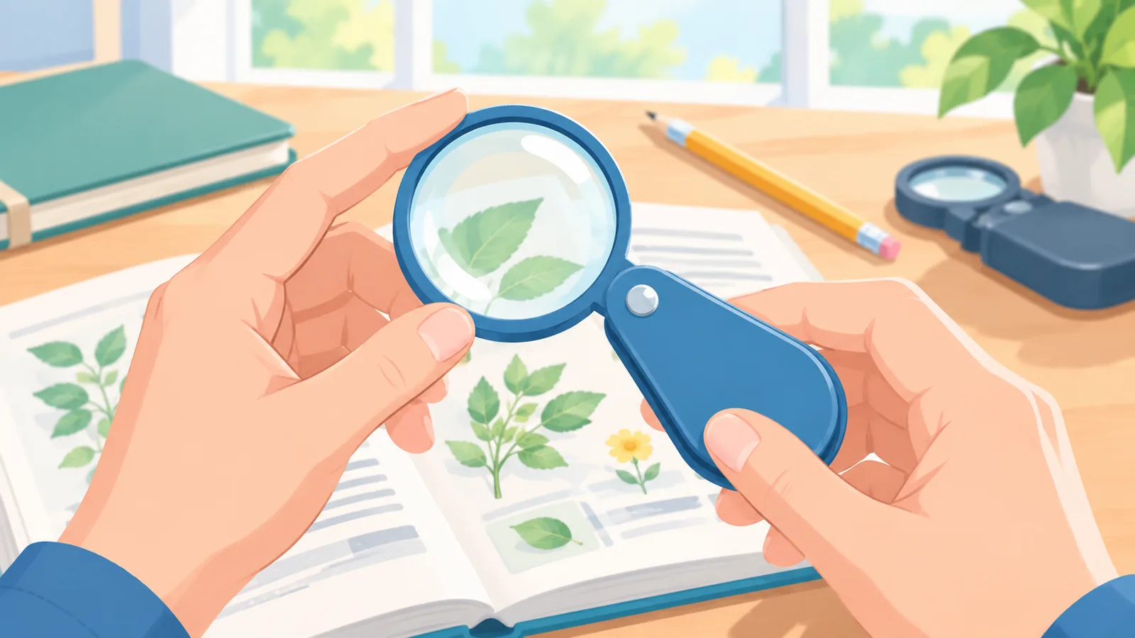 Livro, notebook, caderno e pasta de herbário lado a lado para comparação