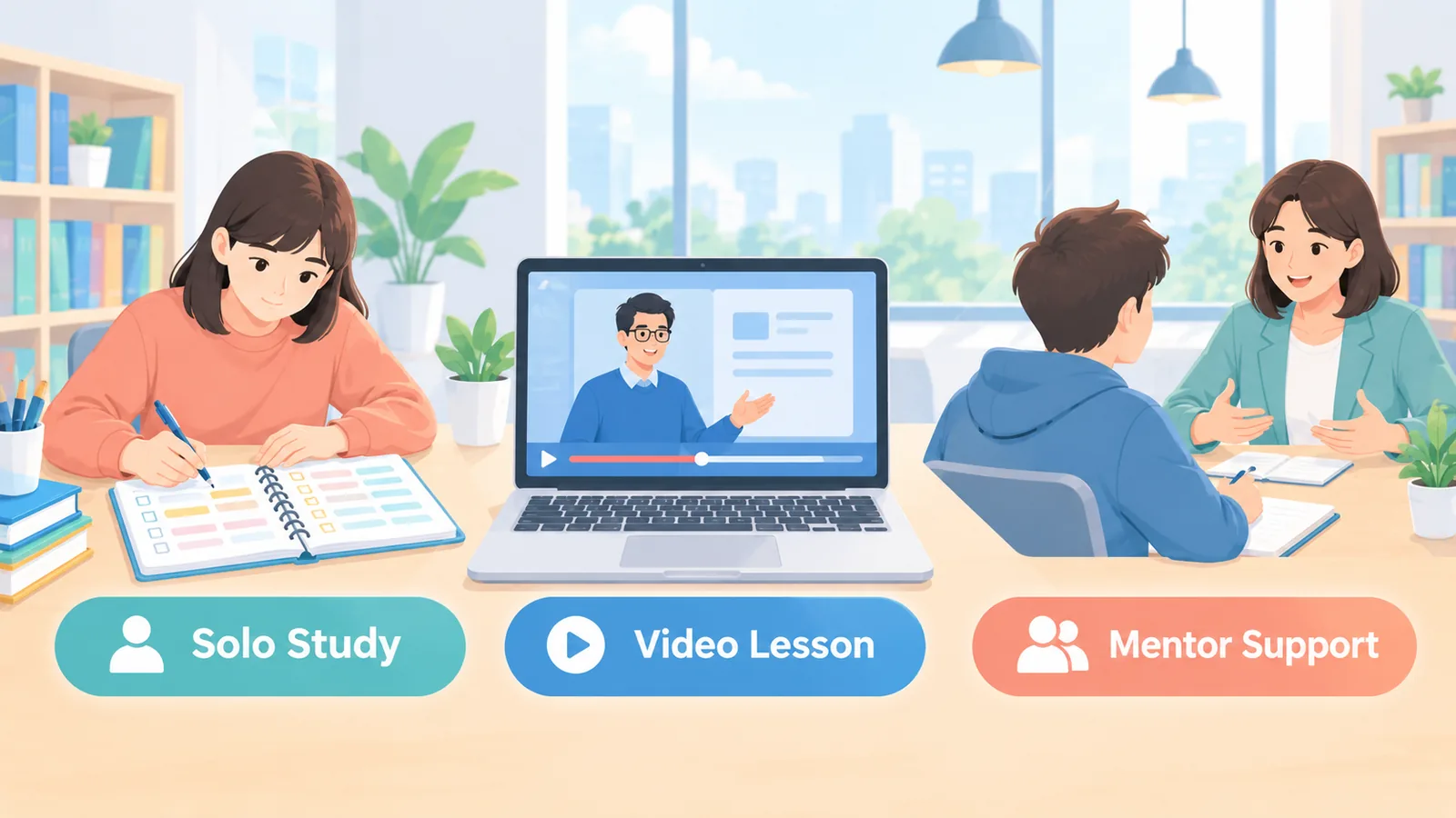 Três formas de apoio ao estudo: plano próprio, curso em vídeo e mentoria