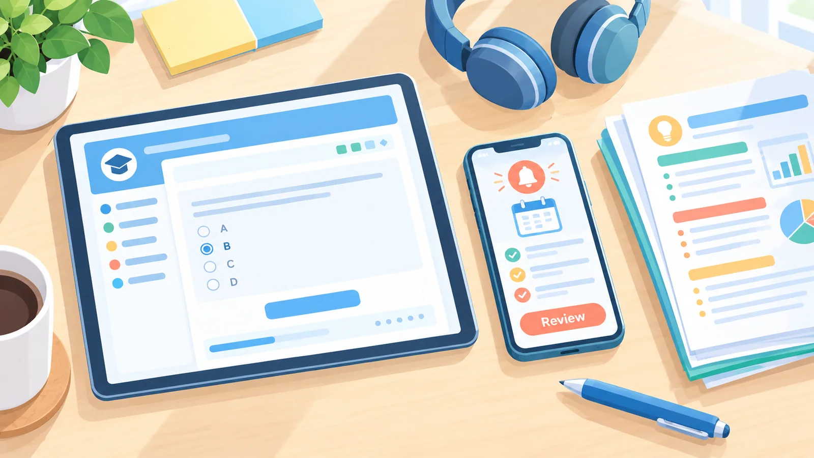 Tablet, celular e resumos impressos usados como ferramentas de estudo